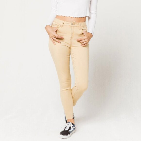 Sky and Sparrow Skinny Frayed Hem Tan Jeans - Picture 4 of 16